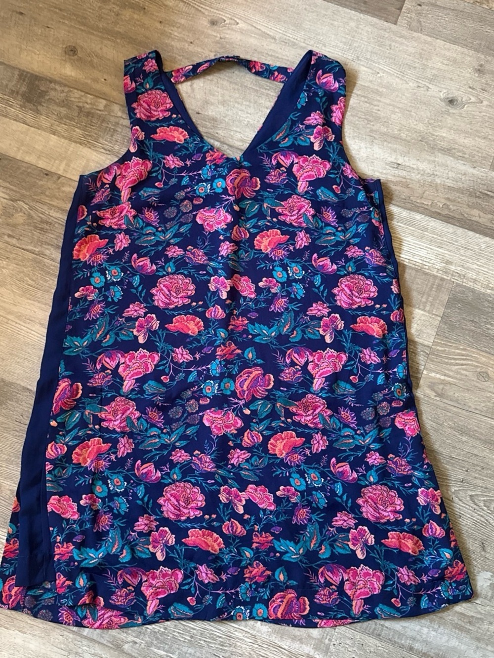 Sleeveless Floral Midi Dress in Navy and Pink size S